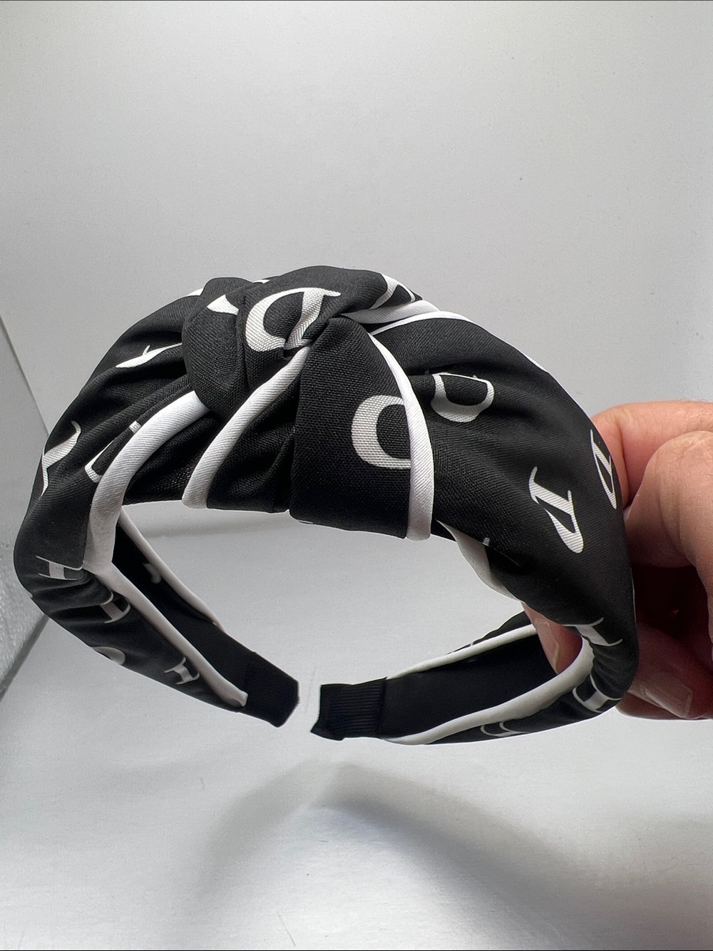 Black & White Knotted Headband with Contrast Piping